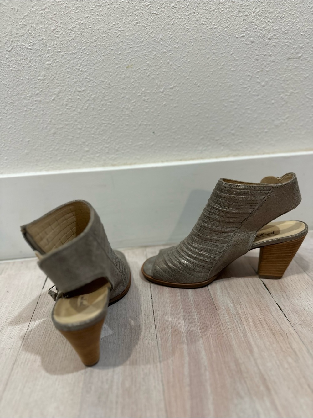 Paul Green Taupe Open-Back Stacked Heel Booties